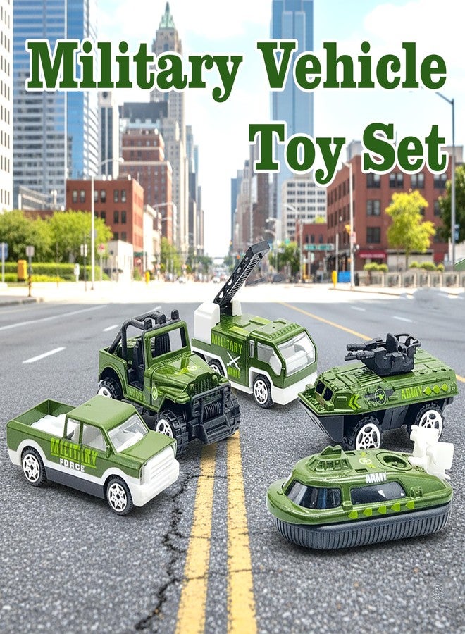 في جراسب مجموعة ألعاب سيارات عسكرية معدنية مصبوبة من سبيكة معدنية مصغرة بمقياس 1:64 من VGRASSP - سيارات لعب عسكرية بعجلات حرة للأولاد والبنات - مجموعة من 5 قطع - Image 3